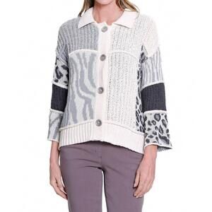 NEW MULTIPLES button patch sweater cardigan in grey